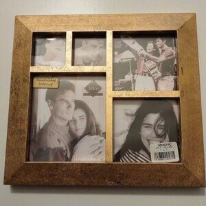 Gold Leaf Multi-Photo Collage Frame Hand-Finished 5x7 Wall/Tabletop Display .